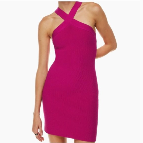 Babaton Aritzia Sculpt Knit Ribbed Dress in Eros Pink Medium - Picture 2 of 14